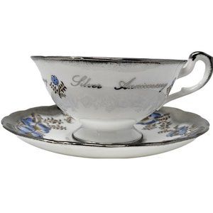 Happy 25th Anniversary Silver Royal Ardalt‎ Bone China England Tea Cup Saucer